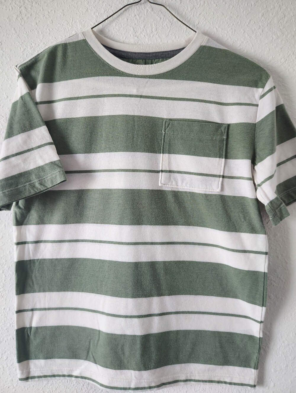 Old Navy Olive Green and White Striped Pocket Tee